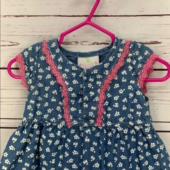 Duck Duck Goose Girls Blue And Pink Trim Butterfly Dress 12 Months - Picture 3 of 8